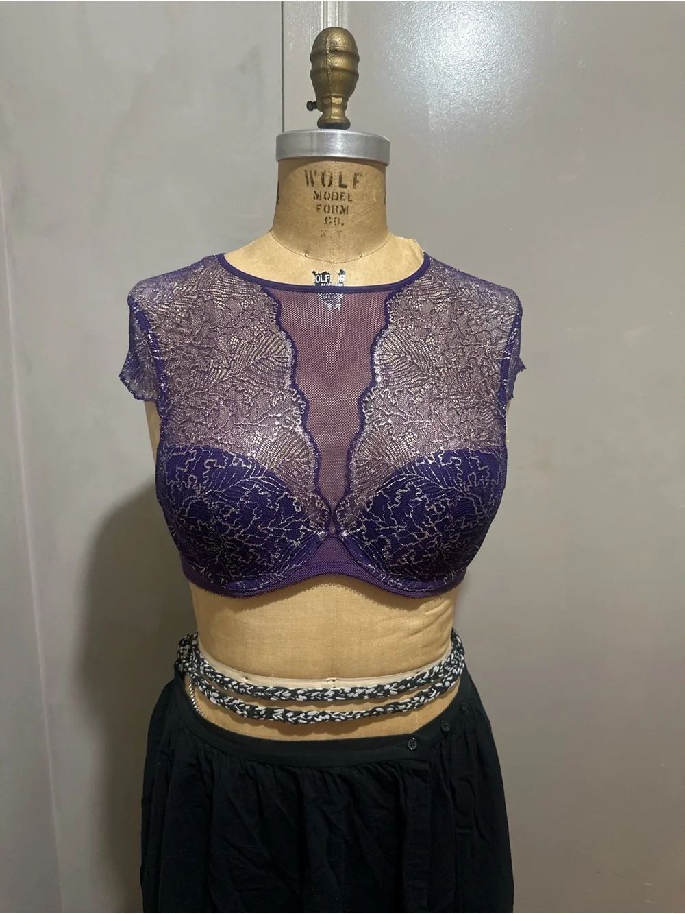 Sheer Lace High-Neck Bra Top in Deep Purple